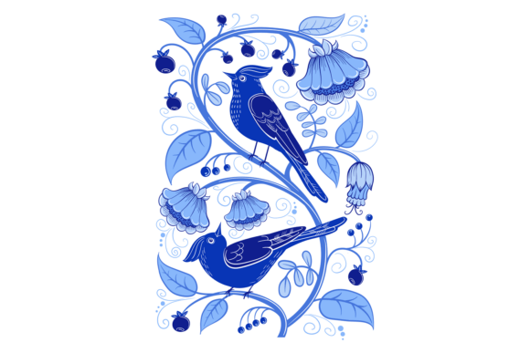 Birds on Floral Branch: A Decorative Motif for Modern Design