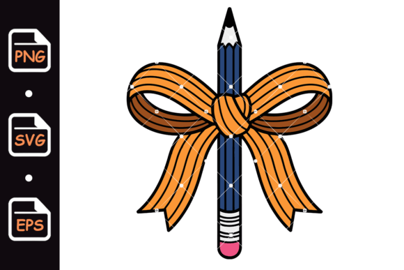 Pencil with Decorative Bow Illustration: A Charming Design Asset