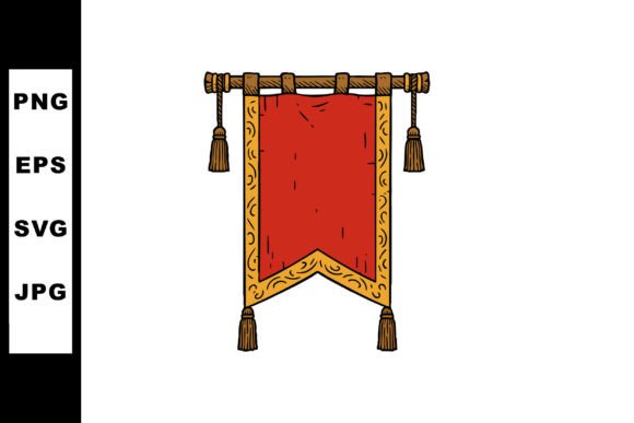 Red Medieval Banner with Gold Decorative: Vintage Design Asset