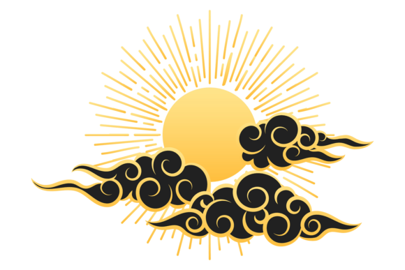 Sun in Clouds: A Chinese Decorative Font for Golden Black Sky Designs