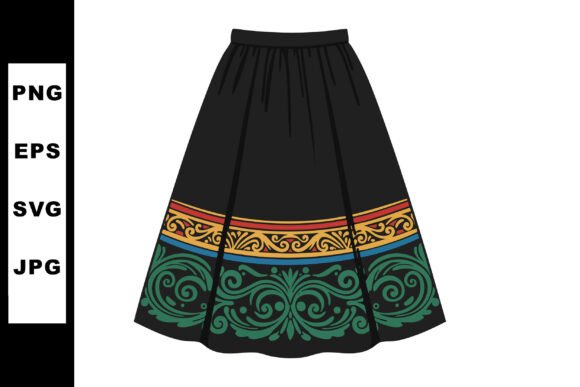 Traditional Black Skirt with Decorative: Cultural Elegance in Vector