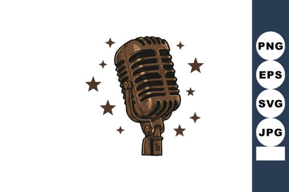 Vintage Microphone with Decorative Stars: Retro Charm for Modern Design