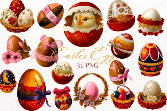 Watercolor Decorative Easter Eggs PNG Collection